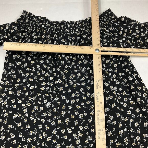 Pleione Blouse Floral Print Off The Shoulder Smocked Short Sleeve Shirt LARGE - Picture 7 of 11